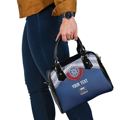 Manu Samoa Rugby Custom Navy Blue Shoulder Handbag ʻIe Toga Pattern With Red Ula fala