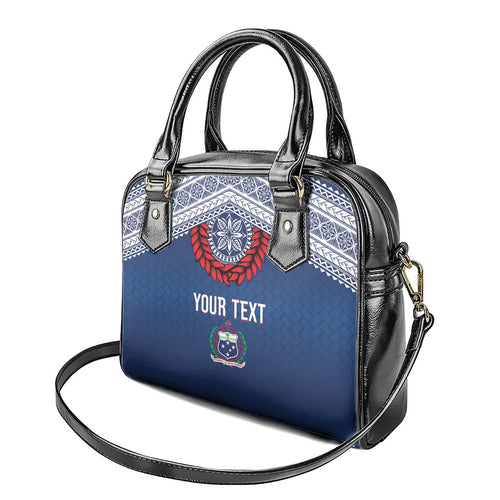 Manu Samoa Rugby Custom Navy Blue Shoulder Handbag ʻIe Toga Pattern With Red Ula fala
