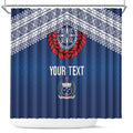 Manu Samoa Rugby Custom Navy Blue Shower Curtain ʻIe Toga Pattern With Red Ula fala