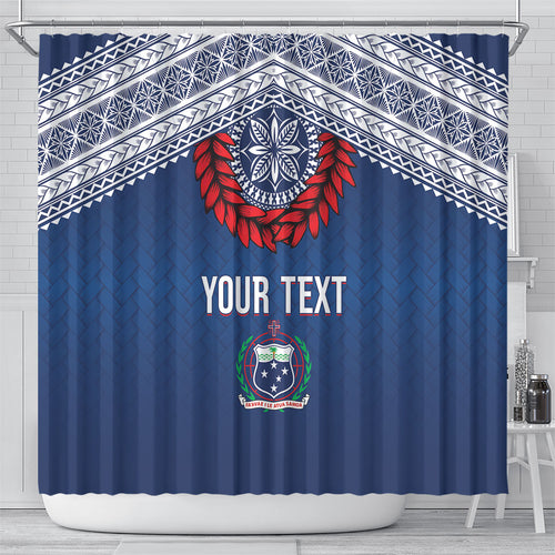 Manu Samoa Rugby Custom Navy Blue Shower Curtain ʻIe Toga Pattern With Red Ula fala