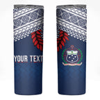 Manu Samoa Rugby Custom Navy Blue Skinny Tumbler ʻIe Toga Pattern With Red Ula fala