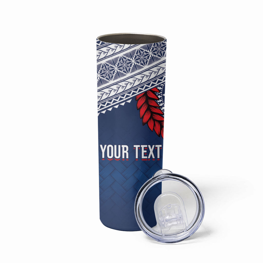 Manu Samoa Rugby Custom Navy Blue Skinny Tumbler ʻIe Toga Pattern With Red Ula fala