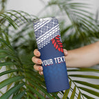Manu Samoa Rugby Custom Navy Blue Skinny Tumbler ʻIe Toga Pattern With Red Ula fala