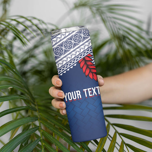 Manu Samoa Rugby Custom Navy Blue Skinny Tumbler ʻIe Toga Pattern With Red Ula fala