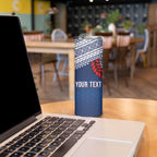Manu Samoa Rugby Custom Navy Blue Skinny Tumbler ʻIe Toga Pattern With Red Ula fala