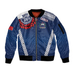 Manu Samoa Rugby Custom Navy Blue Sleeve Zip Bomber Jacket ʻIe Toga Pattern With Red Ula fala