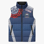 Manu Samoa Rugby Custom Navy Blue Sleeveless Puffer Jacket ʻIe Toga Pattern With Red Ula fala