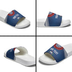 Manu Samoa Rugby Custom Navy Blue Slide Sandals ʻIe Toga Pattern With Red Ula fala