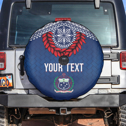 Manu Samoa Rugby Custom Navy Blue Spare Tire Cover ʻIe Toga Pattern With Red Ula fala