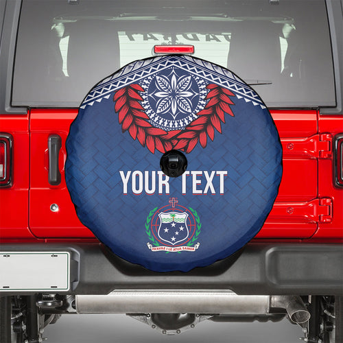 Manu Samoa Rugby Custom Navy Blue Spare Tire Cover ʻIe Toga Pattern With Red Ula fala