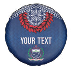 Manu Samoa Rugby Custom Navy Blue Spare Tire Cover ʻIe Toga Pattern With Red Ula fala