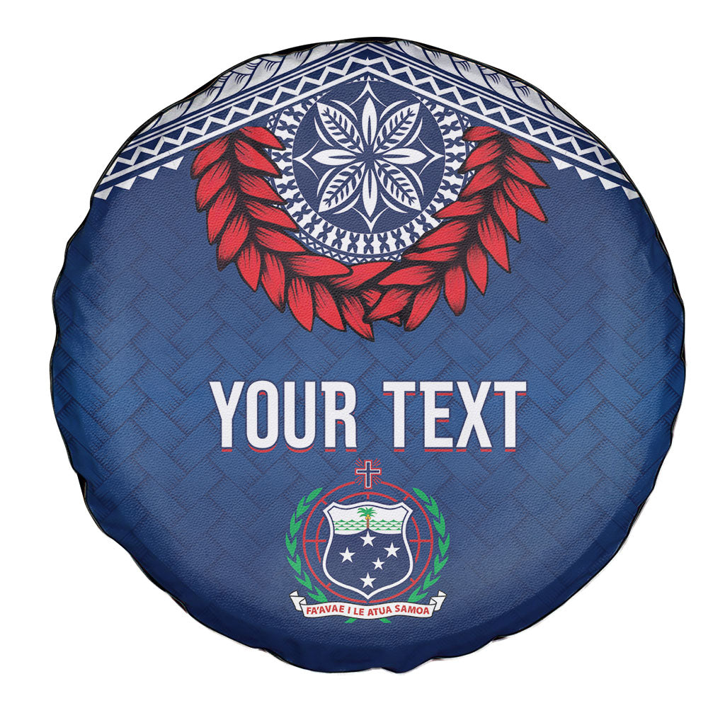 Manu Samoa Rugby Custom Navy Blue Spare Tire Cover ʻIe Toga Pattern With Red Ula fala