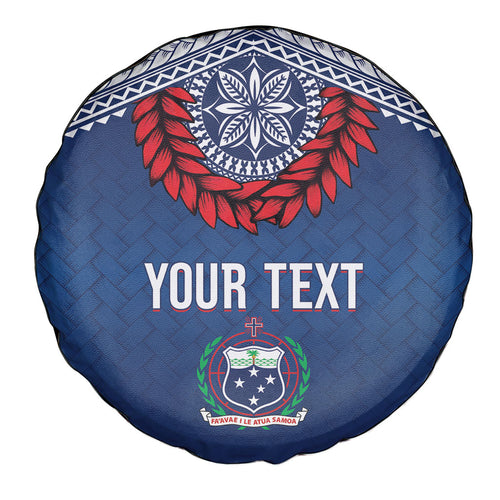 Manu Samoa Rugby Custom Navy Blue Spare Tire Cover ʻIe Toga Pattern With Red Ula fala