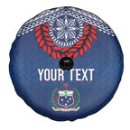 Manu Samoa Rugby Custom Navy Blue Spare Tire Cover ʻIe Toga Pattern With Red Ula fala