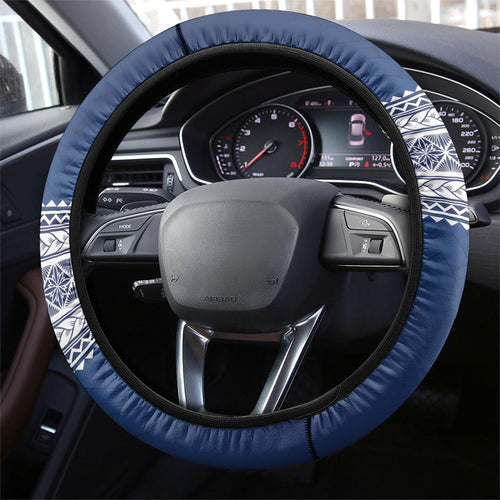 Manu Samoa Rugby Navy Blue Steering Wheel Cover ʻIe Toga Pattern With Red Ula fala