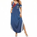 Manu Samoa Rugby Custom Navy Blue Summer Maxi Dress ʻIe Toga Pattern With Red Ula fala