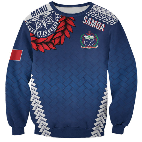 Manu Samoa Rugby Custom Navy Blue Sweatshirt ʻIe Toga Pattern With Red Ula fala