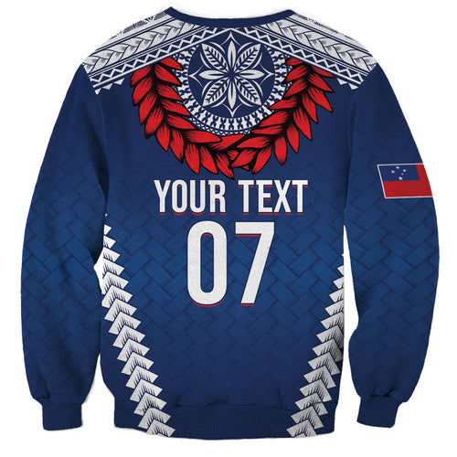 Manu Samoa Rugby Custom Navy Blue Sweatshirt ʻIe Toga Pattern With Red Ula fala
