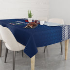 Manu Samoa Rugby Custom Navy Blue Tablecloth ʻIe Toga Pattern With Red Ula fala