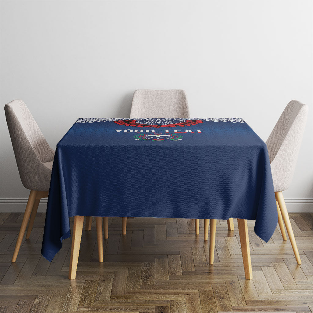 Manu Samoa Rugby Custom Navy Blue Tablecloth ʻIe Toga Pattern With Red Ula fala
