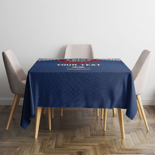 Manu Samoa Rugby Custom Navy Blue Tablecloth ʻIe Toga Pattern With Red Ula fala