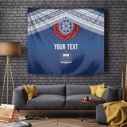Manu Samoa Rugby Custom Navy Blue Tapestry ʻIe Toga Pattern With Red Ula fala