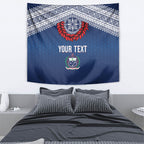 Manu Samoa Rugby Custom Navy Blue Tapestry ʻIe Toga Pattern With Red Ula fala