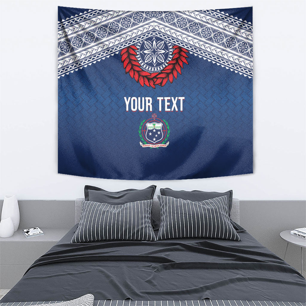Manu Samoa Rugby Custom Navy Blue Tapestry ʻIe Toga Pattern With Red Ula fala