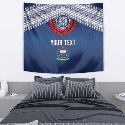 Manu Samoa Rugby Custom Navy Blue Tapestry ʻIe Toga Pattern With Red Ula fala