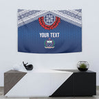 Manu Samoa Rugby Custom Navy Blue Tapestry ʻIe Toga Pattern With Red Ula fala