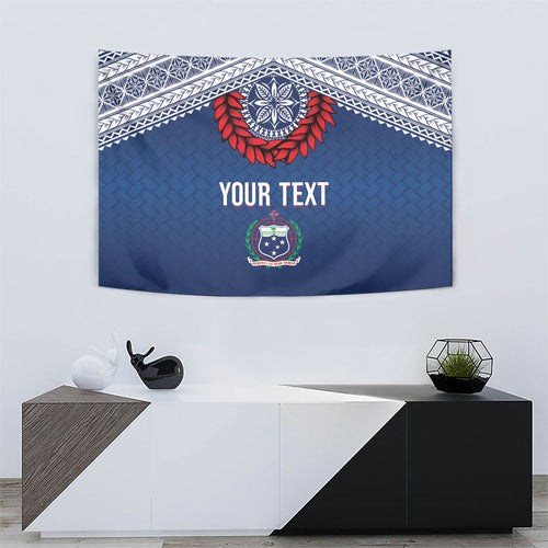 Manu Samoa Rugby Custom Navy Blue Tapestry ʻIe Toga Pattern With Red Ula fala