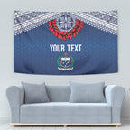 Manu Samoa Rugby Custom Navy Blue Tapestry ʻIe Toga Pattern With Red Ula fala