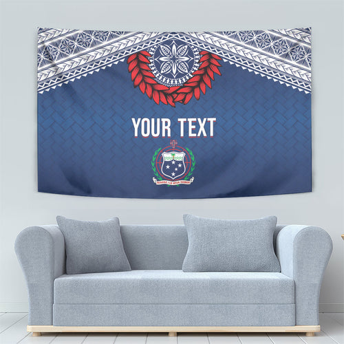 Manu Samoa Rugby Custom Navy Blue Tapestry ʻIe Toga Pattern With Red Ula fala