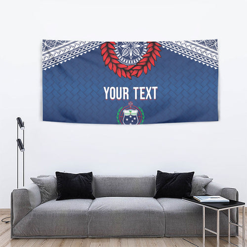 Manu Samoa Rugby Custom Navy Blue Tapestry ʻIe Toga Pattern With Red Ula fala