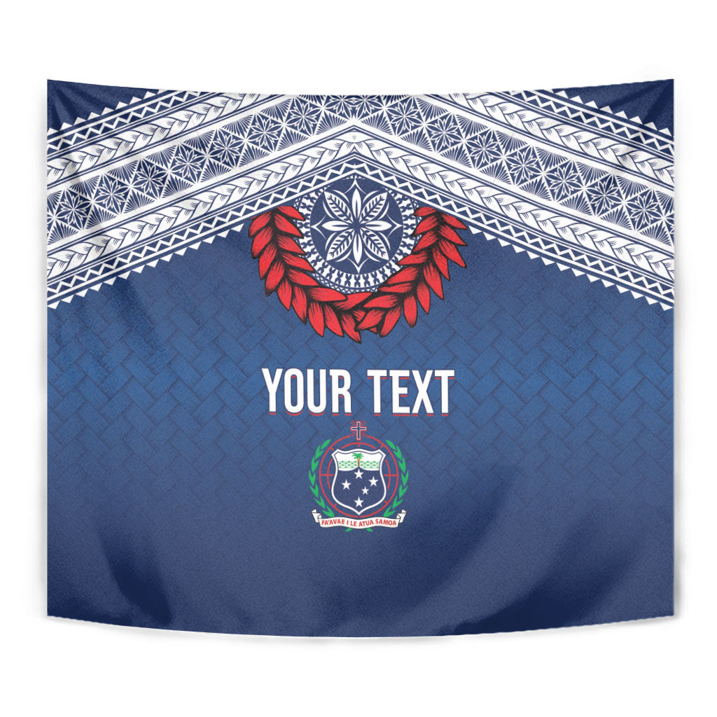 Manu Samoa Rugby Custom Navy Blue Tapestry ʻIe Toga Pattern With Red Ula fala