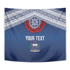 Manu Samoa Rugby Custom Navy Blue Tapestry ʻIe Toga Pattern With Red Ula fala