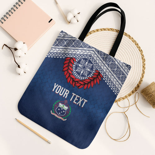 Manu Samoa Rugby Custom Navy Blue Tote Bag ʻIe Toga Pattern With Red Ula fala