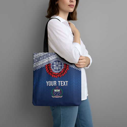 Manu Samoa Rugby Custom Navy Blue Tote Bag ʻIe Toga Pattern With Red Ula fala