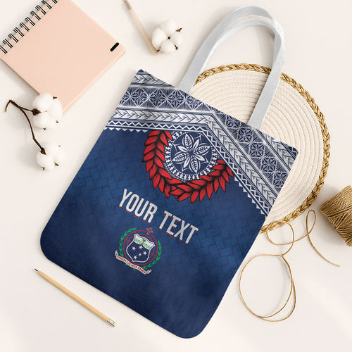 Manu Samoa Rugby Custom Navy Blue Tote Bag ʻIe Toga Pattern With Red Ula fala