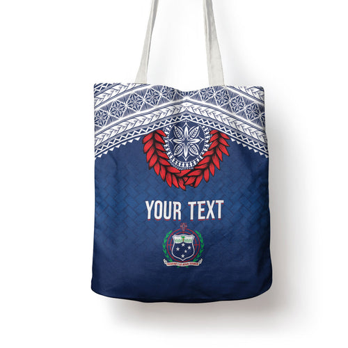 Manu Samoa Rugby Custom Navy Blue Tote Bag ʻIe Toga Pattern With Red Ula fala