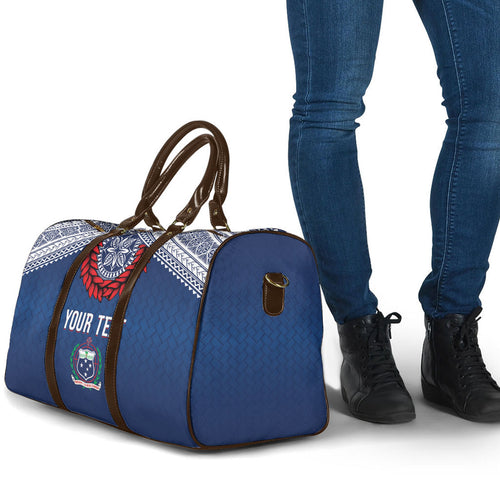 Manu Samoa Rugby Custom Navy Blue Travel Bag ʻIe Toga Pattern With Red Ula fala