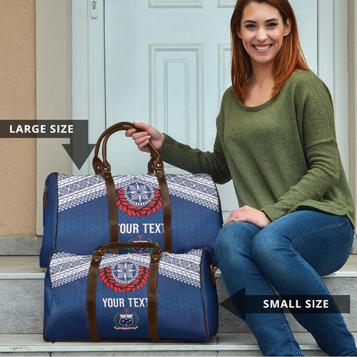 Manu Samoa Rugby Custom Navy Blue Travel Bag ʻIe Toga Pattern With Red Ula fala