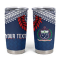 Manu Samoa Rugby Custom Navy Blue Tumbler Cup ʻIe Toga Pattern With Red Ula fala