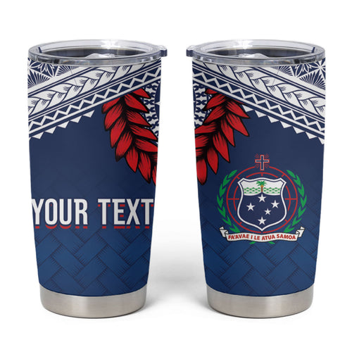 Manu Samoa Rugby Custom Navy Blue Tumbler Cup ʻIe Toga Pattern With Red Ula fala