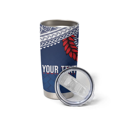 Manu Samoa Rugby Custom Navy Blue Tumbler Cup ʻIe Toga Pattern With Red Ula fala