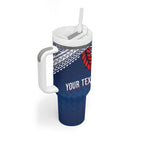 Manu Samoa Rugby Custom Navy Blue Tumbler With Handle ʻIe Toga Pattern With Red Ula fala
