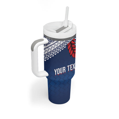 Manu Samoa Rugby Custom Navy Blue Tumbler With Handle ʻIe Toga Pattern With Red Ula fala
