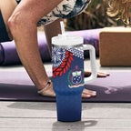 Manu Samoa Rugby Custom Navy Blue Tumbler With Handle ʻIe Toga Pattern With Red Ula fala