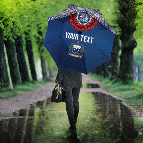 Manu Samoa Rugby Custom Navy Blue Umbrella ʻIe Toga Pattern With Red Ula fala