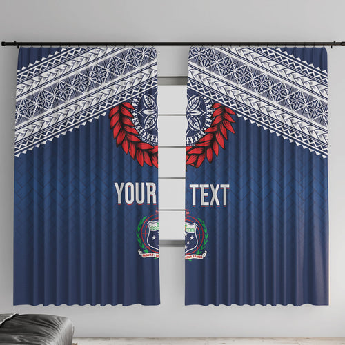 Manu Samoa Rugby Custom Navy Blue Window Curtain ʻIe Toga Pattern With Red Ula fala